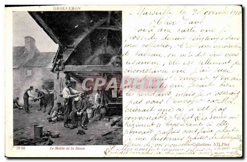 CPA Le matin de la revue Militaria 
