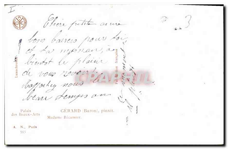 CPA Gerard Madame Recamier  — Verso
