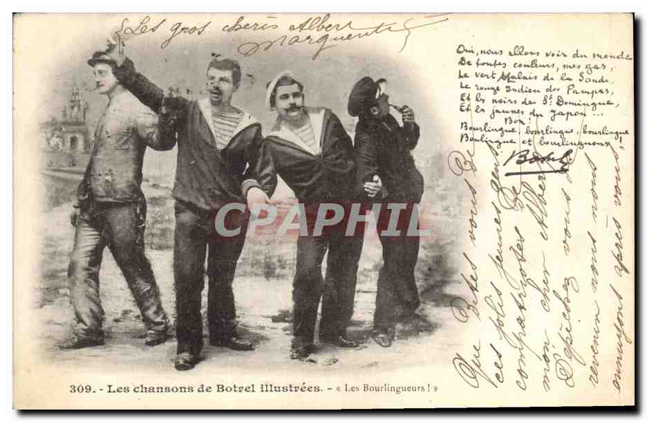 CPA Folklore Les chansons de Botrel illustrees Les Bourlingeurs !
