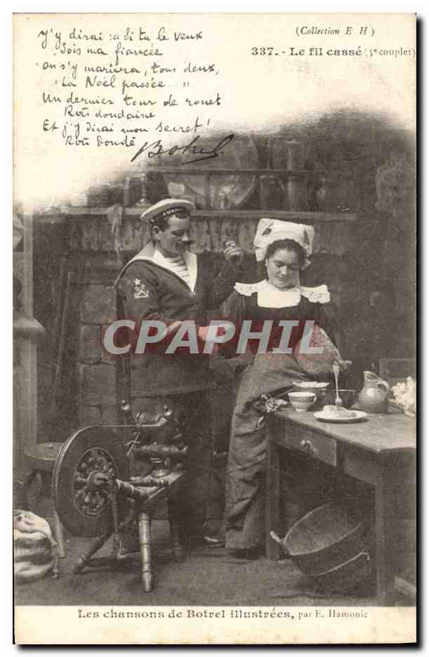 CPA Folklore Les chansons de Botrel illustrees Le fil casse Marin