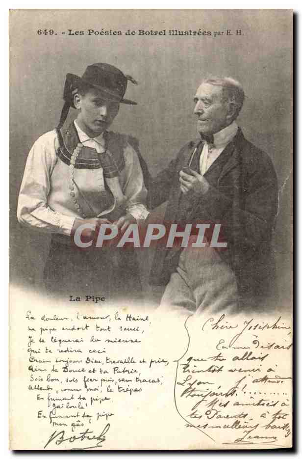 CPA Folklore Les poesies de Botrel illustrees La pipe
