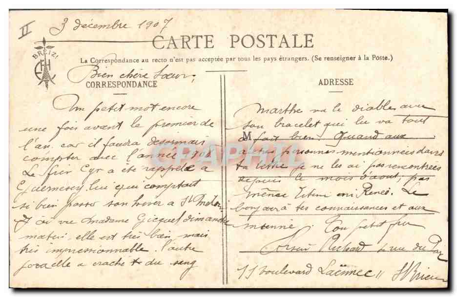 CPA Folklore Les chansons de Botrel illustrees Le Petit Gregoire — Verso