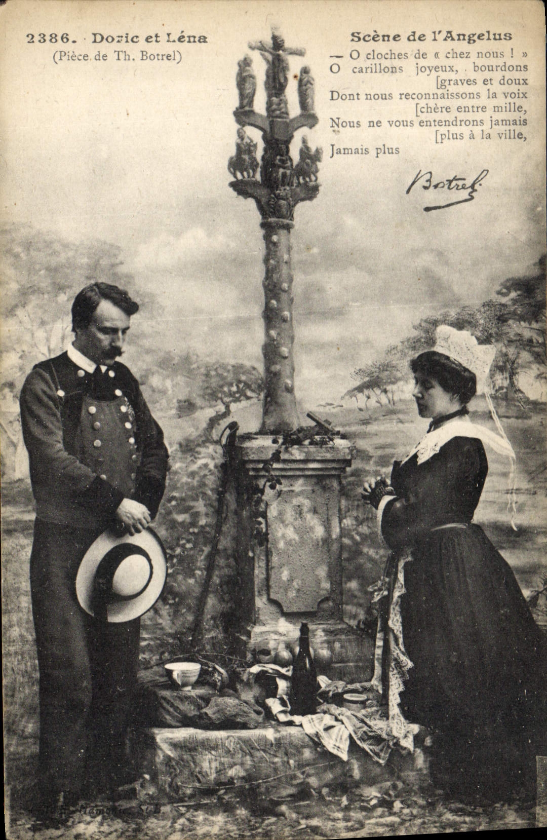CPA Folklore Doric et Lena Scene de l'angelus Botrel