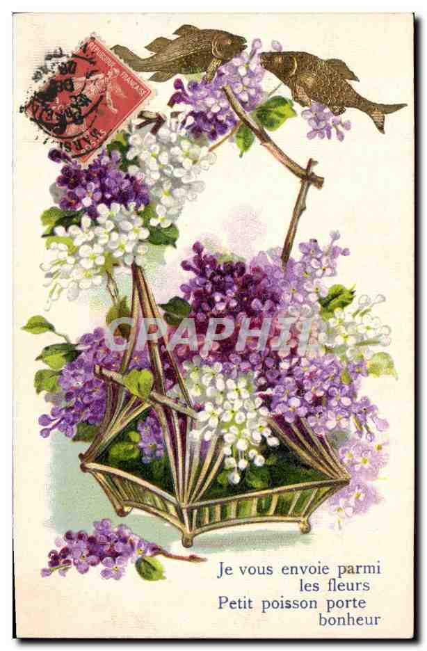 CPA Fantaisie Fleurs Poissons
