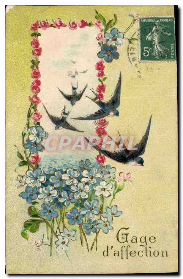 CPA Fantaisie Fleurs Hirondelle 