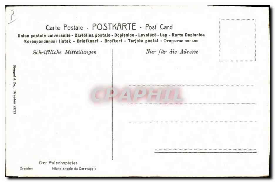 CPA Joueurs de cartes Michelangelo da Caravaggio  — Rückseite