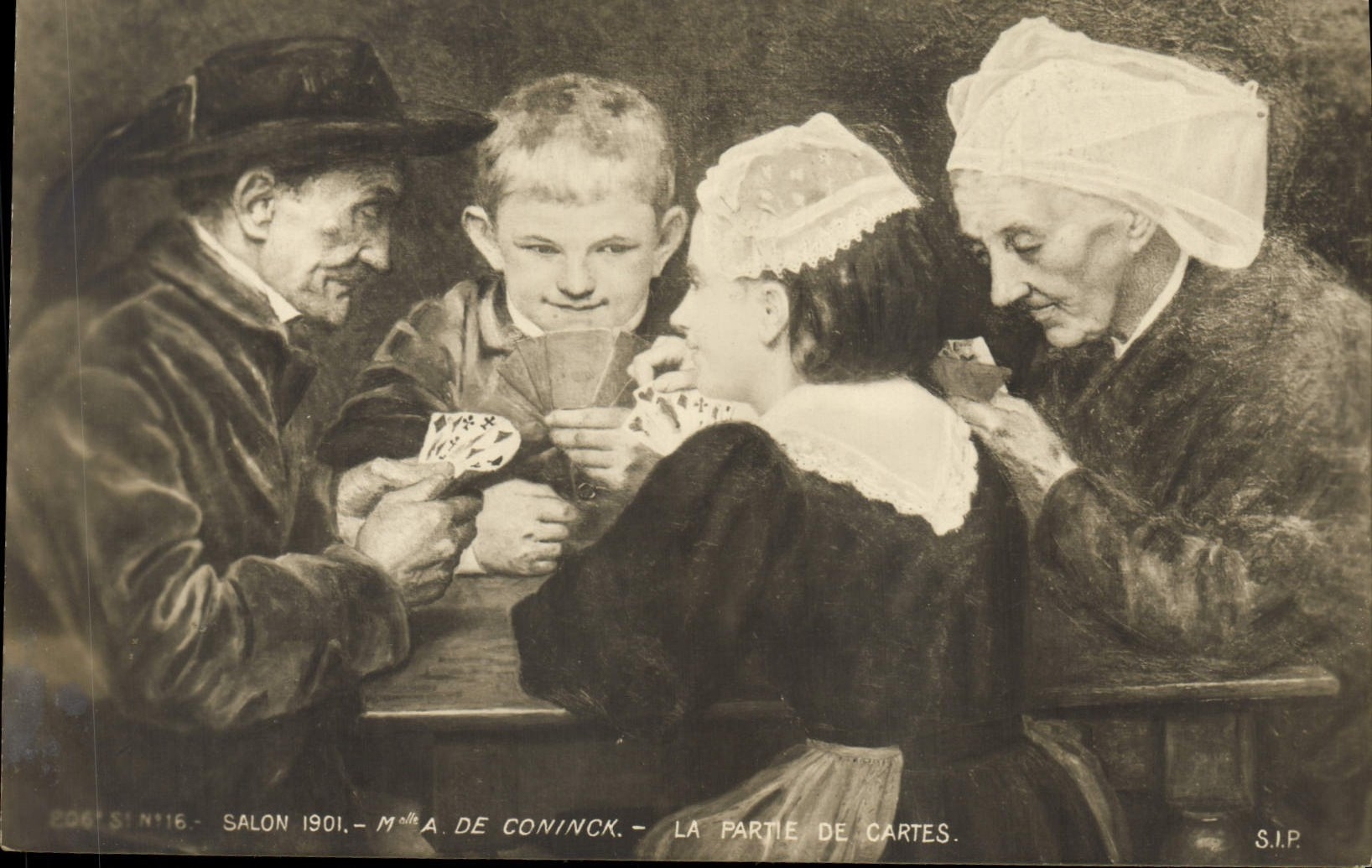 CPA Salon 1901 Mlle A de Cominck La partie de cartes 