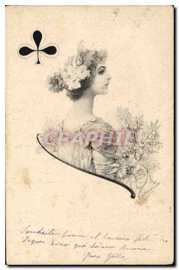CPA Femme Trefle Cartes 