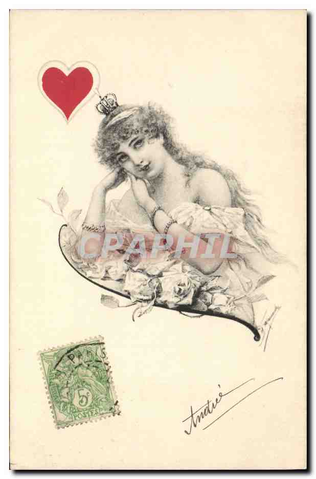 CPA Femme Cartes Coeur 