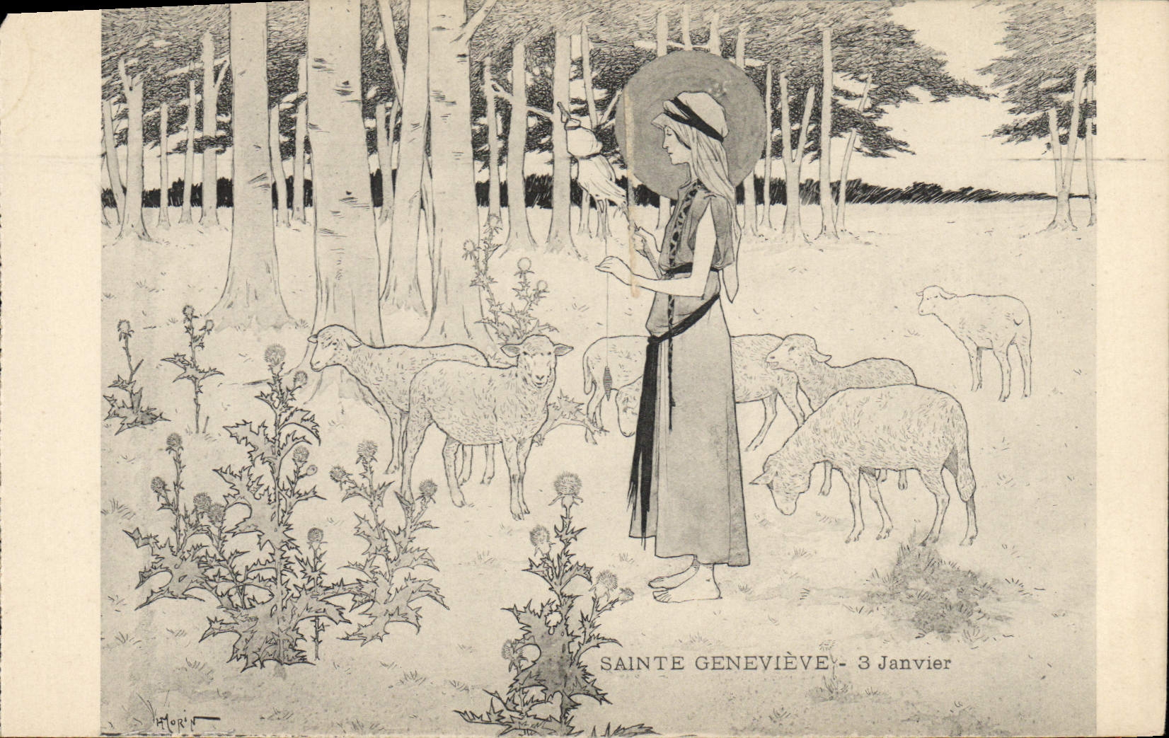 CPA Fantaisie Illustrateur Henry Morin Sainte Genevieve 3 janvier Moutons