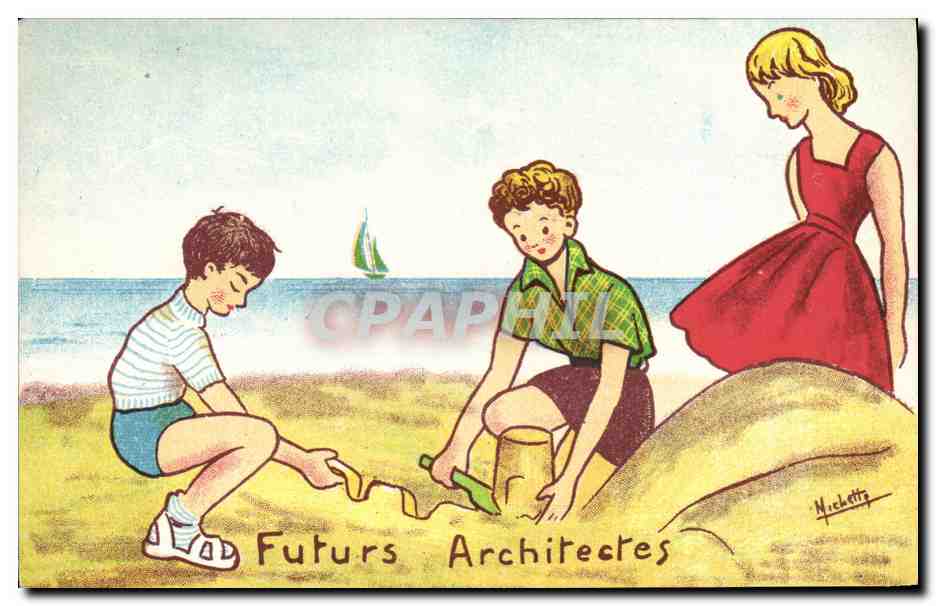 CPA Fantaisie Illustrateur Enfants Futurs architectes