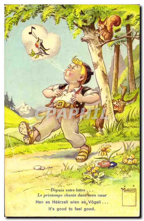 CPA Fantaisie Illustrateur Enfant Ecureuil Lapin