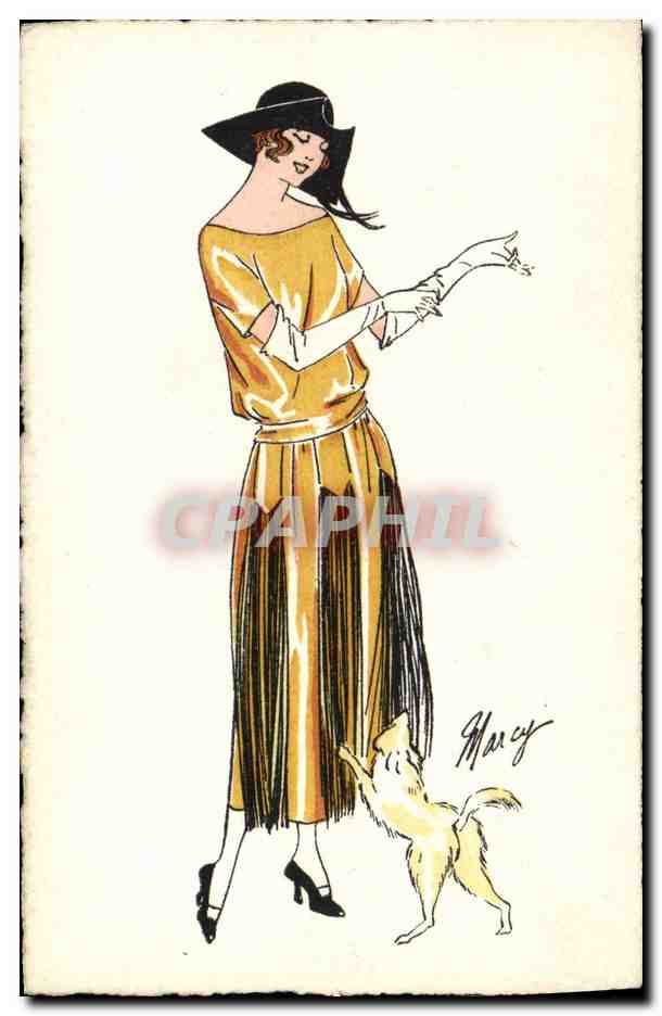 CPA Fantaisie Illustrateur Femme Chien