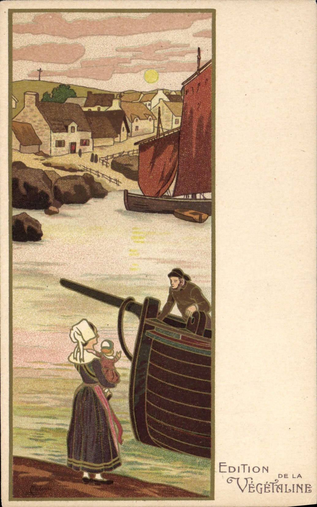 CPA Fantaisie Illustrateur Femme Bateau Peche