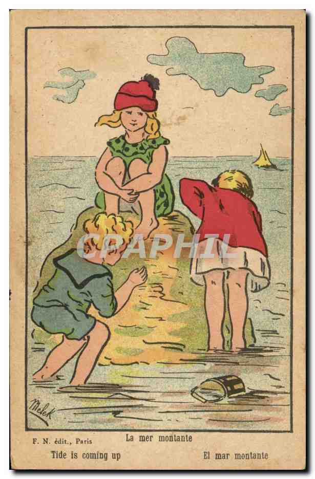 CPA Fantaisie Illustrateur Enfants La mer montante