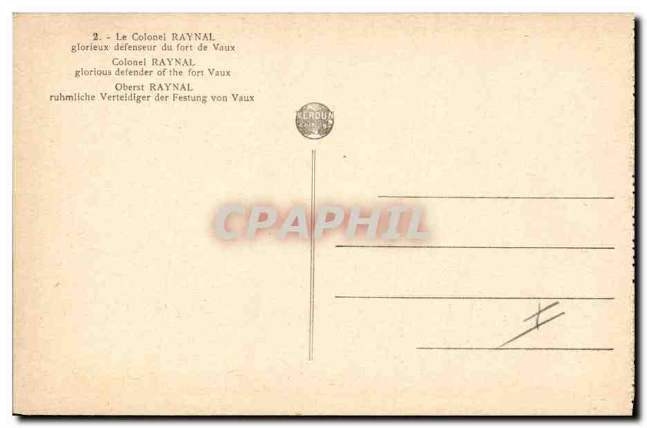 CPA Militaria Le colonel Raynal defenseur du fort de Vaux  — Rückseite