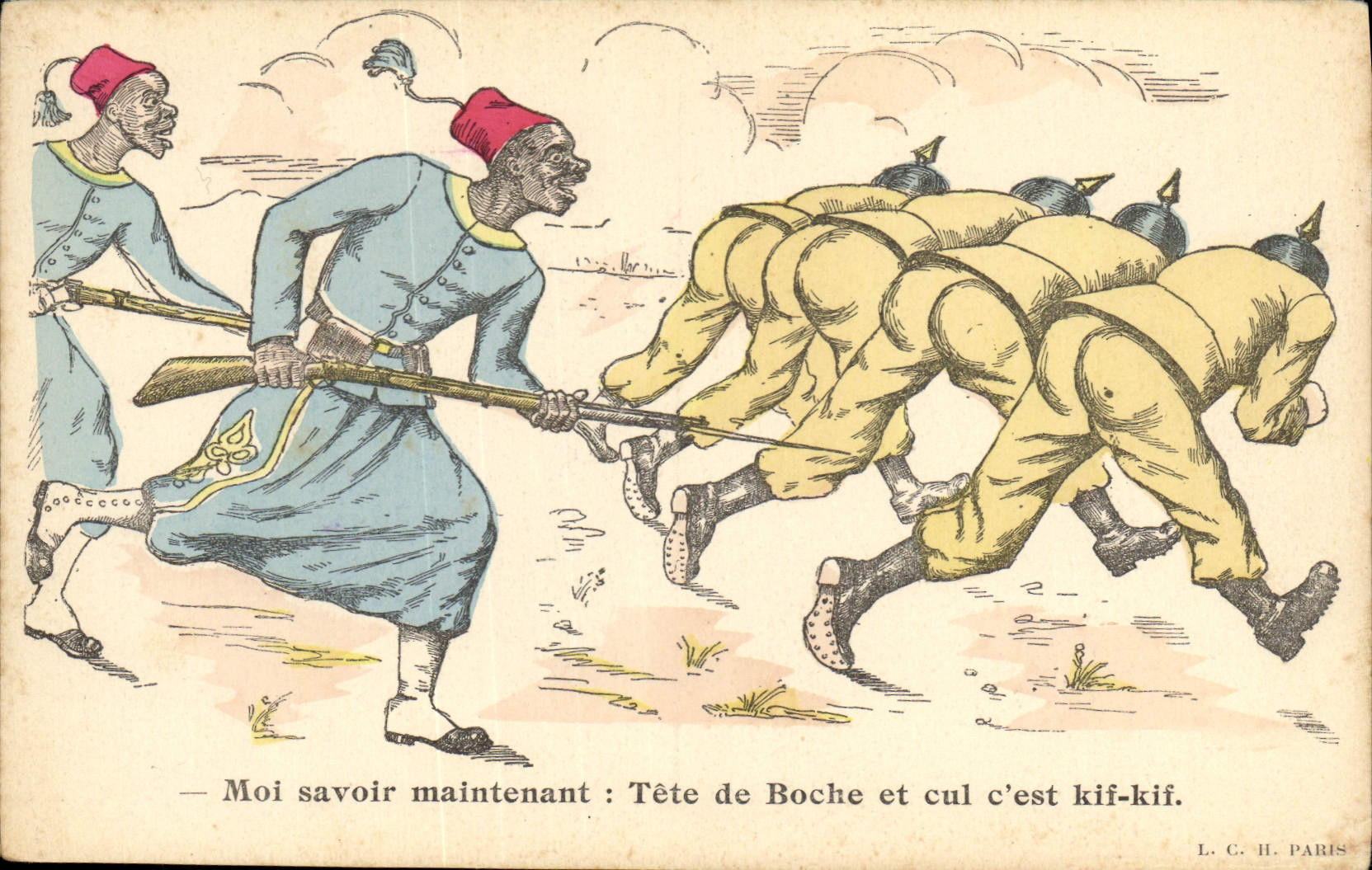 CPA Militaria Moi savoir maintenant Tete de Boche et cul c'est kif kif 