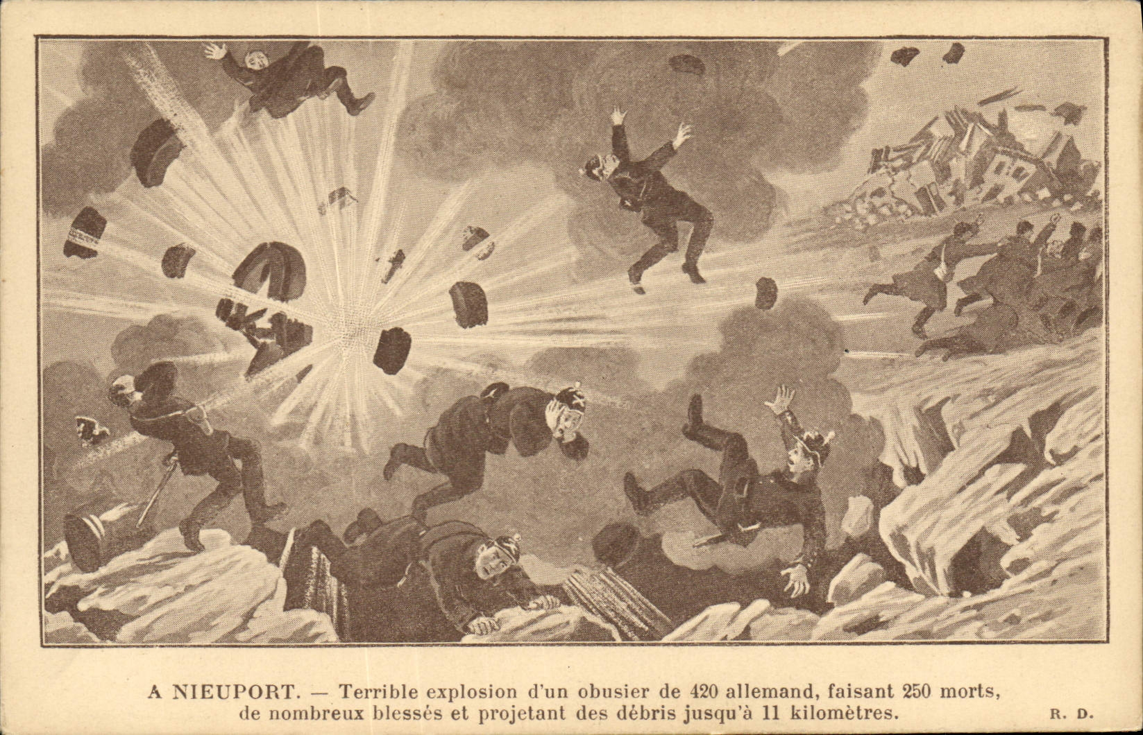 CPA Militaria A Nieuport Terrible explosion d'un obusier de 420 allemand 