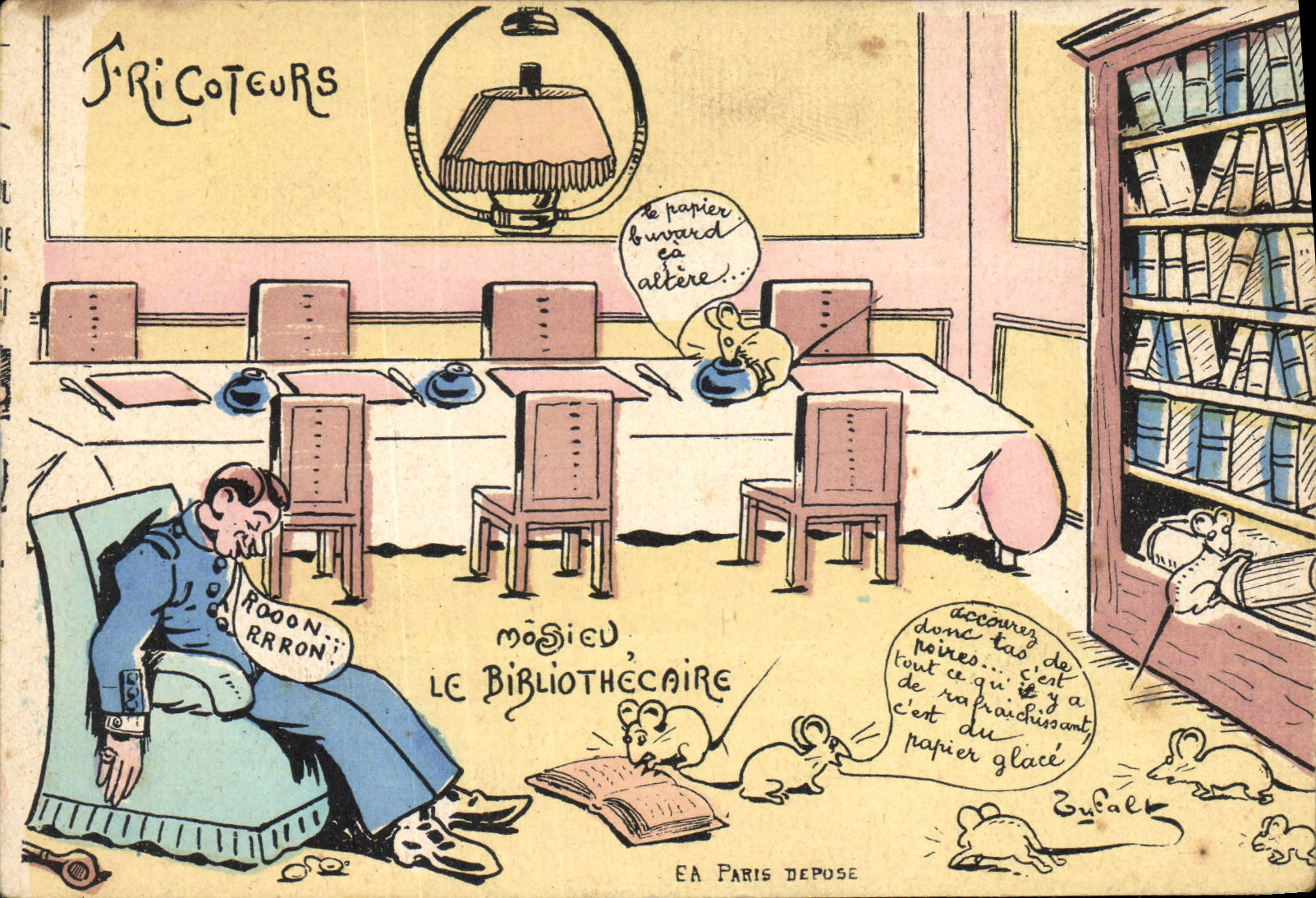 CPA Militaria Fricoteurs Bibliotheque Souris 