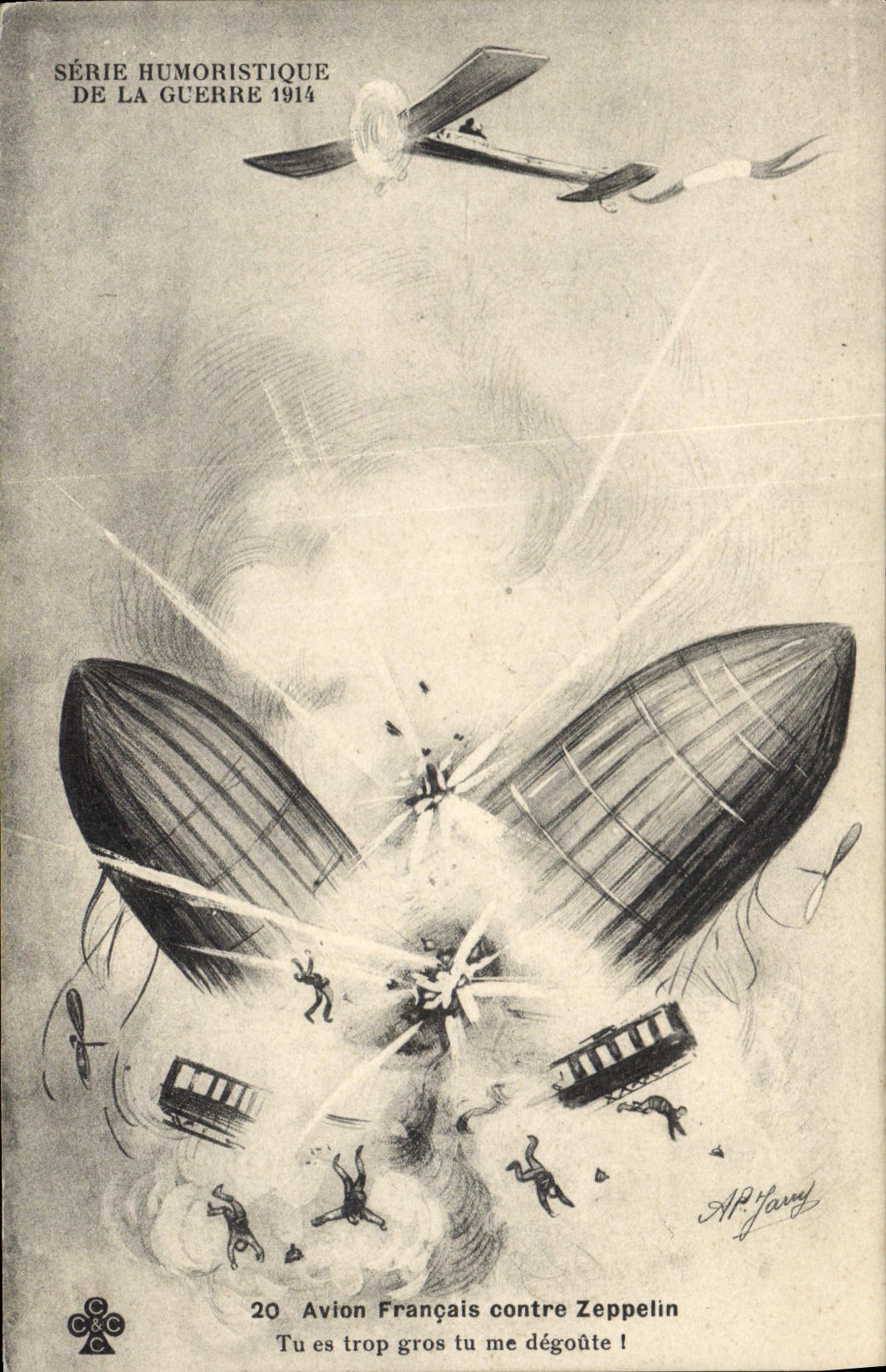 CPA Militaria Avion francais contre zeppelin 