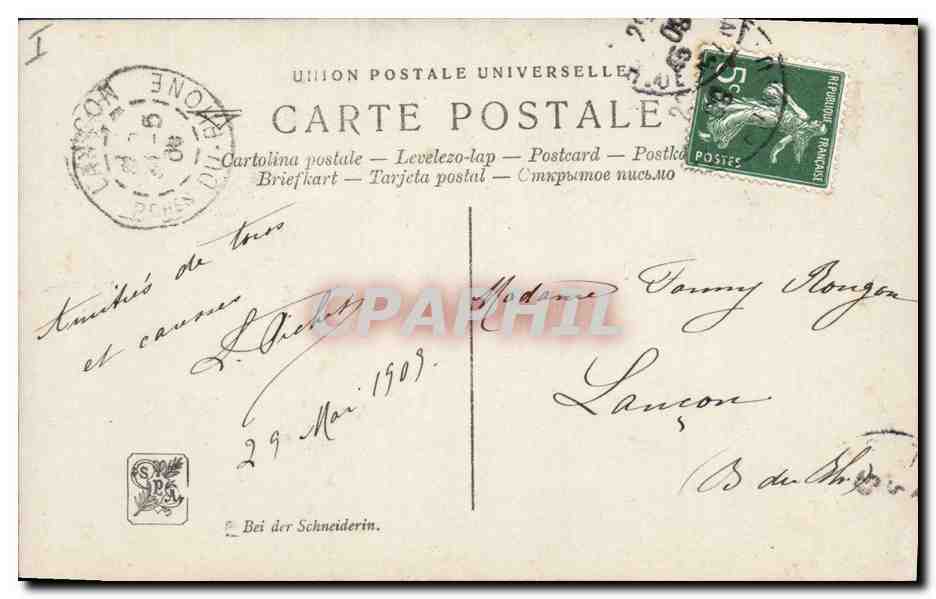 CPA Salon 1909 Bellemont Chez la dentelliere  — Verso