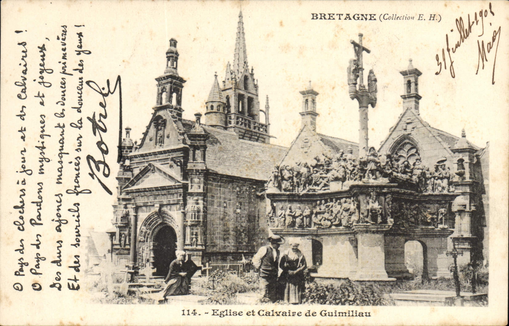 CPA Folklore Botrel Bretagne Eglise et calvaire de Guimiliau 