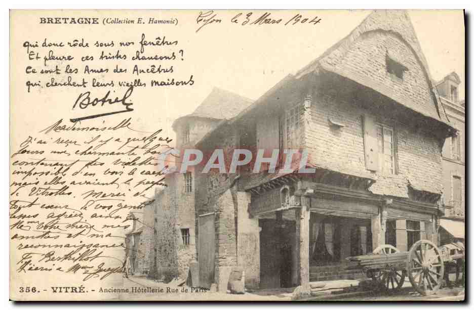 CPA Folklore Botrel Bretagne Vitre Ancienne Hotelerie Rue de Paris 