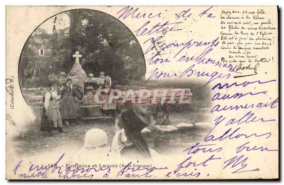 CPA Folklore Botrel Basse Bretagne Fontaine et lavoir 