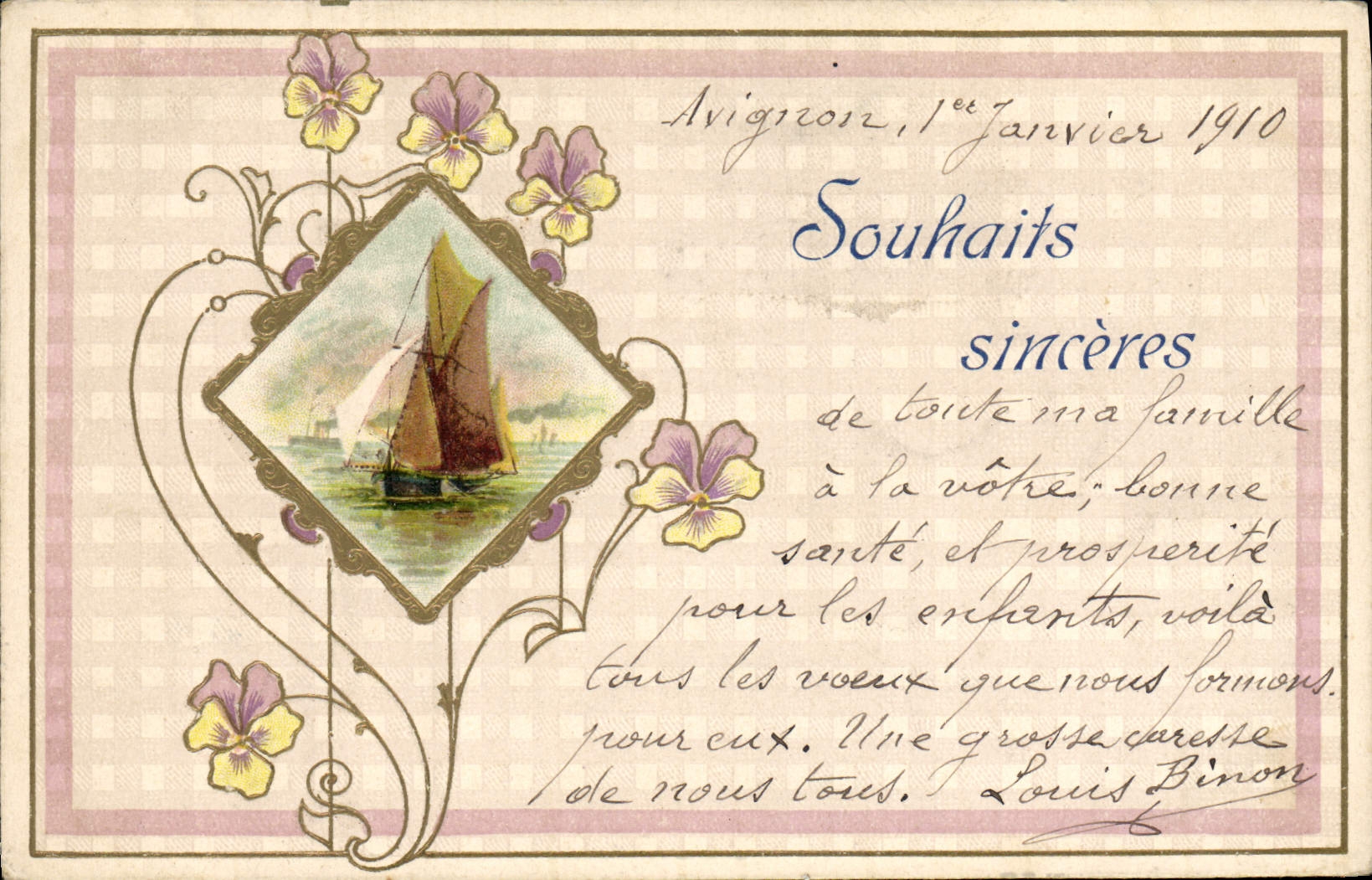 CPA Fantaisie Fleurs Bateau 