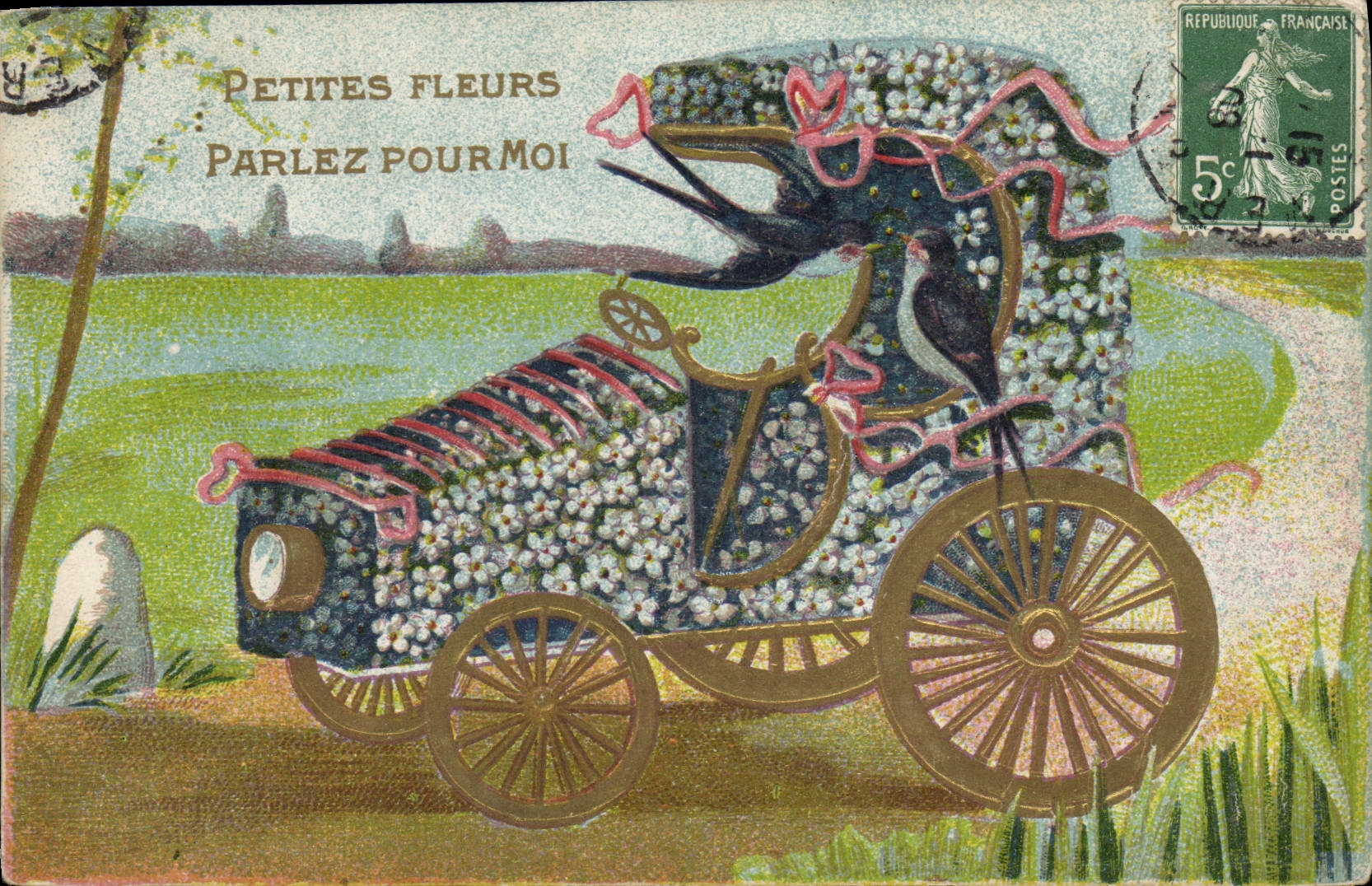 Automobile fiorita — Piccolo testo stampato — Editore non visibile