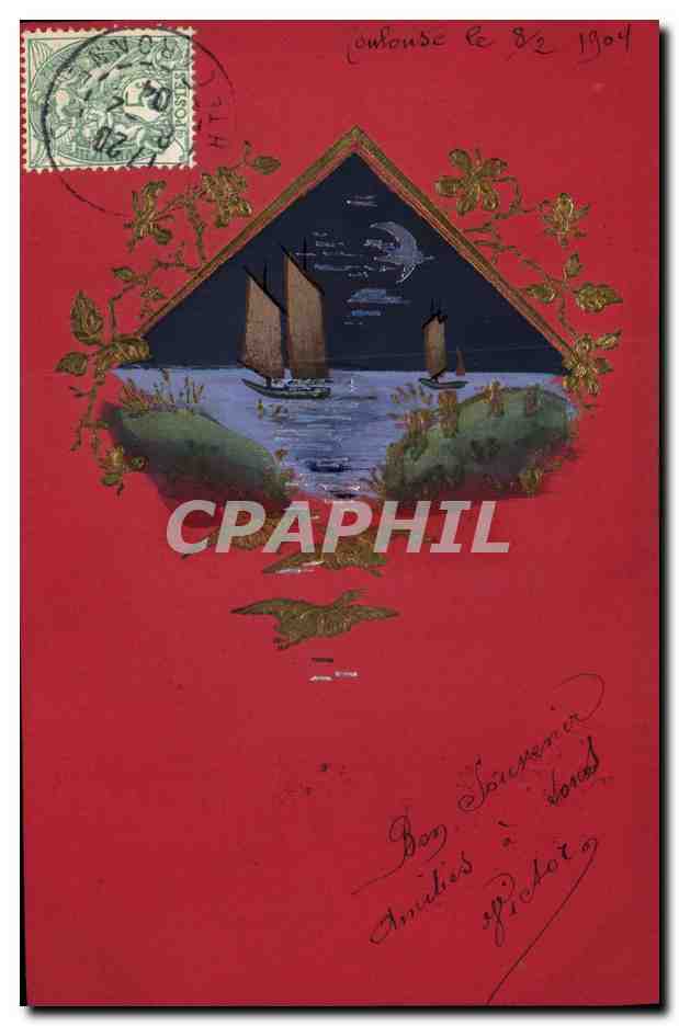 CPA Fantaisie Fleurs Bateaux 