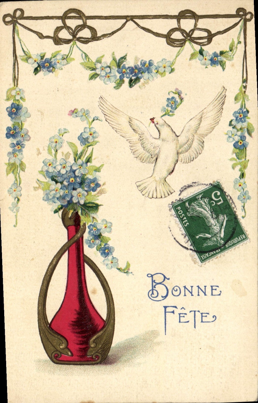 CPA Fantaisie Fleurs Colombe 