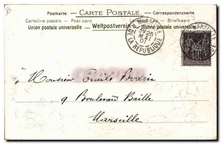 Deux jeunes femmes — illustration poétique avec poème manuscrit — Marseille, 25 mai 1901 — Reverso