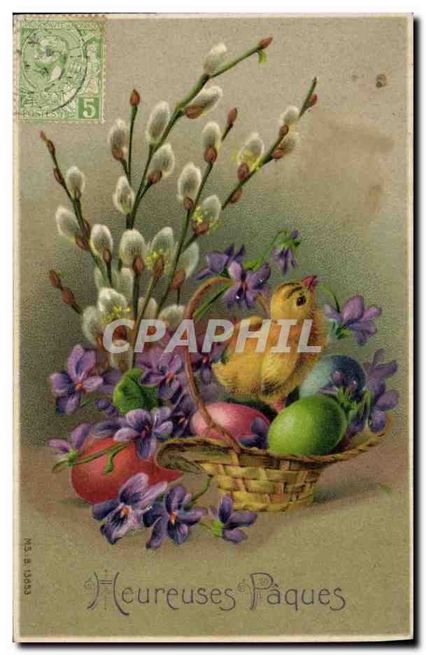 CPA Fantaisie Fleurs Poussin Paques 
