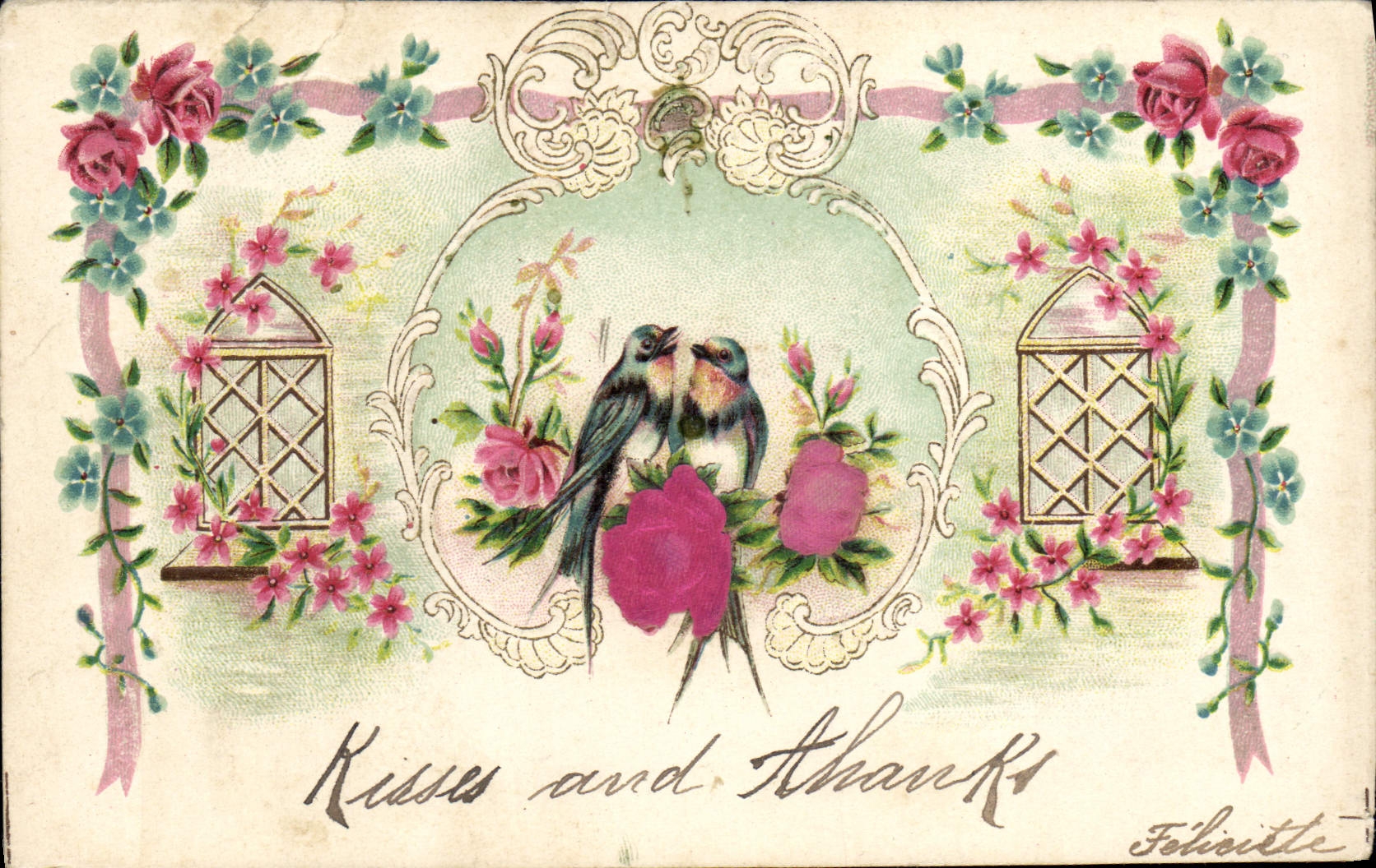 CPA Fantaisie Fleurs Oiseaux 