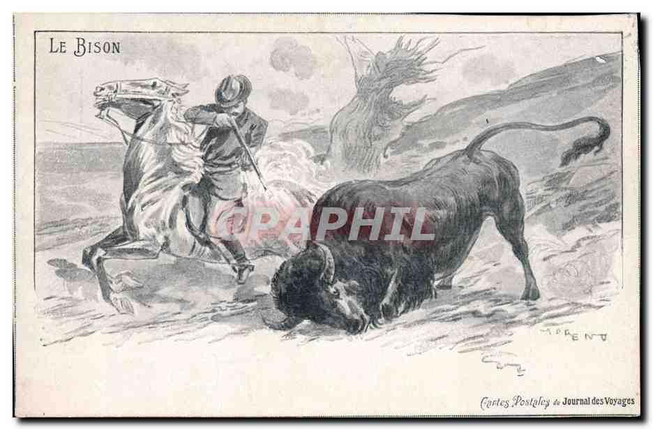 Le Bison — scène de chasse — Cartes Postales du Journal des Voyages, n° 11501