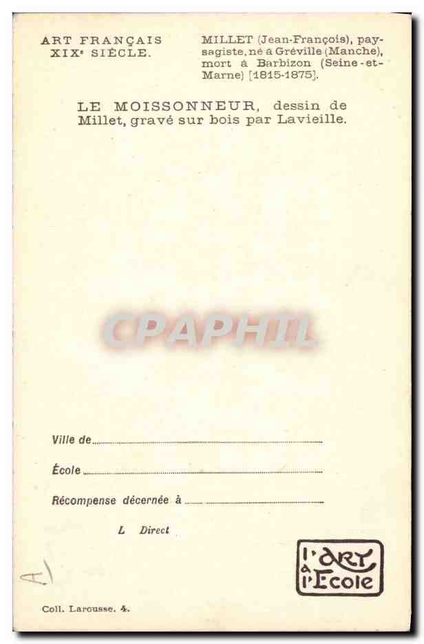 CPA Fantaisie Illustrateur JF Millet Le moisonneur  — Rückseite