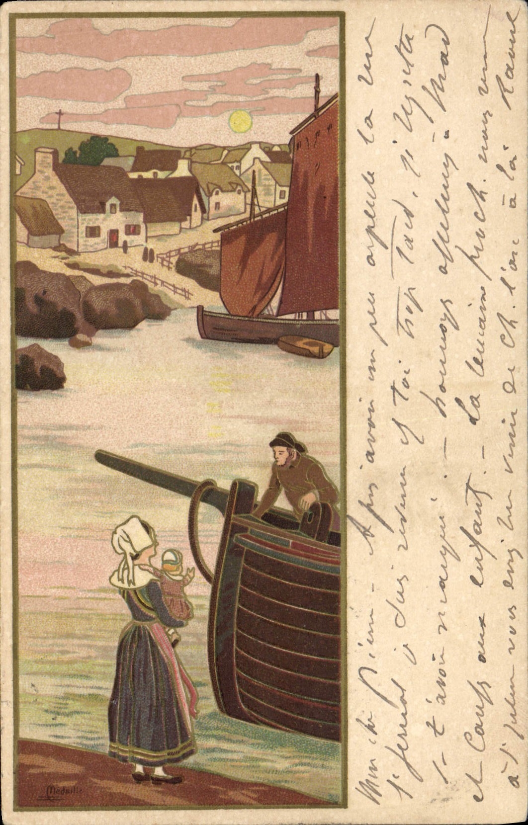 CPA Fantaisie Illustrateur Femme Bateau Peche 