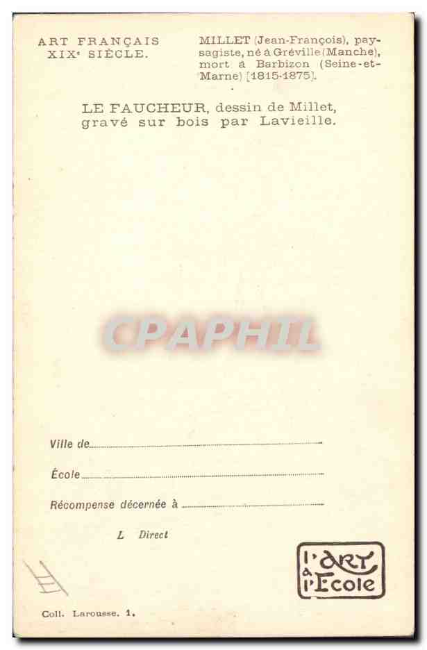 CPA Fantaisie Illustrateur JF Millet Le faucheur  — Rückseite
