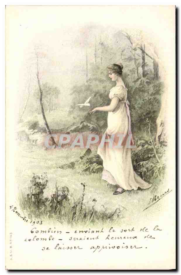 CPA Fantaisie Illustrateur Femme Colombe 