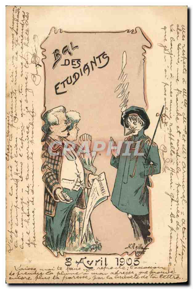 CPA Fantaisie Illustrateur Bal des etudiants 8 avril 1905 