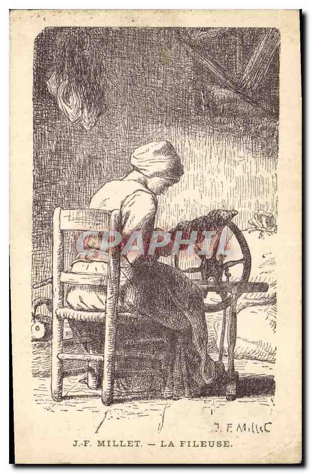 CPA Fantaisie Illustrateur JF Millet La fileuse 