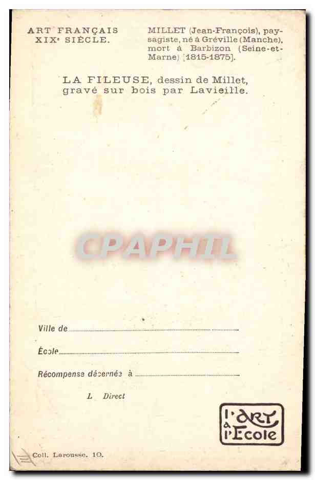 CPA Fantaisie Illustrateur JF Millet La fileuse  — Rückseite