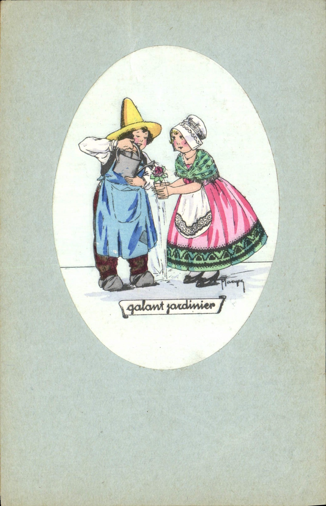 CPA Fantaisie Illustrateur Enfants Galant jardinier 