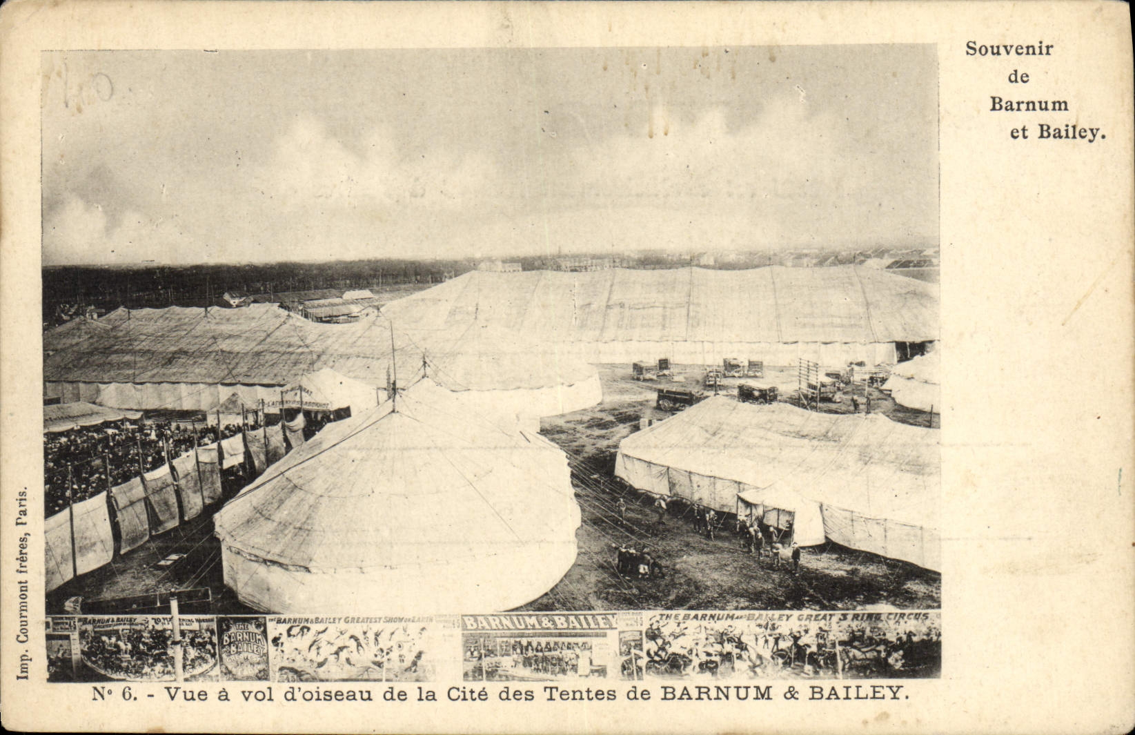 Cité des Tentes de Barnum & Bailey — Vue à vol d’oiseau — Imp. Courmont Frères, Paris, N° 6