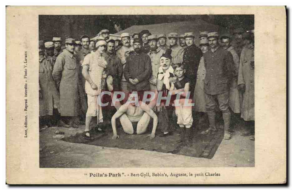 CPA Cirque Poilu's Park Bert Gyll Bobin's Auguste le petit Charles 
