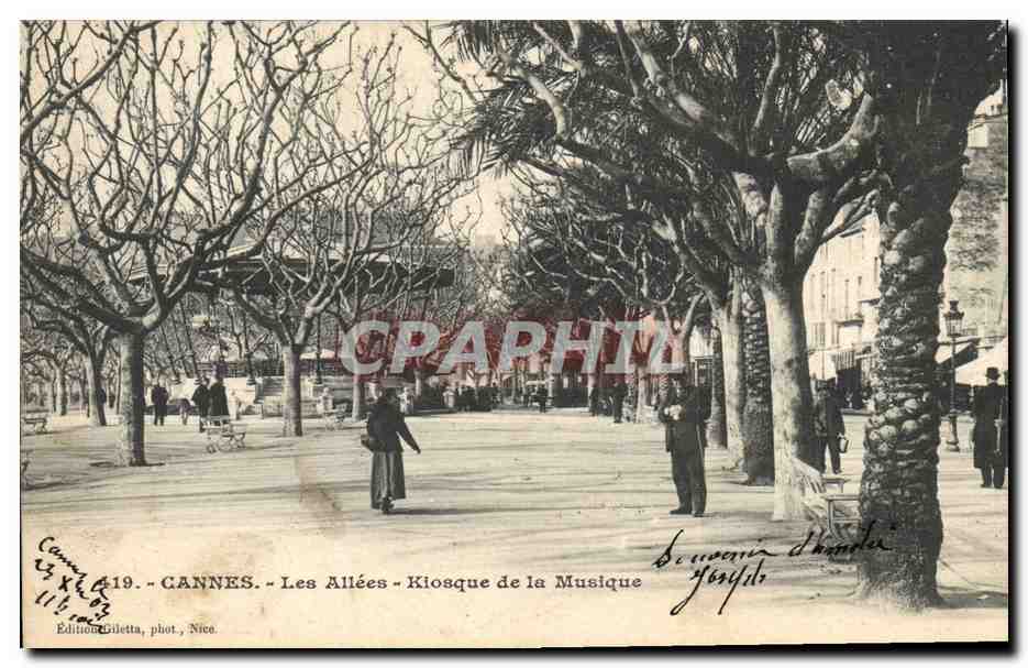 CPA Kiosque de la musique Les allees Cannes 