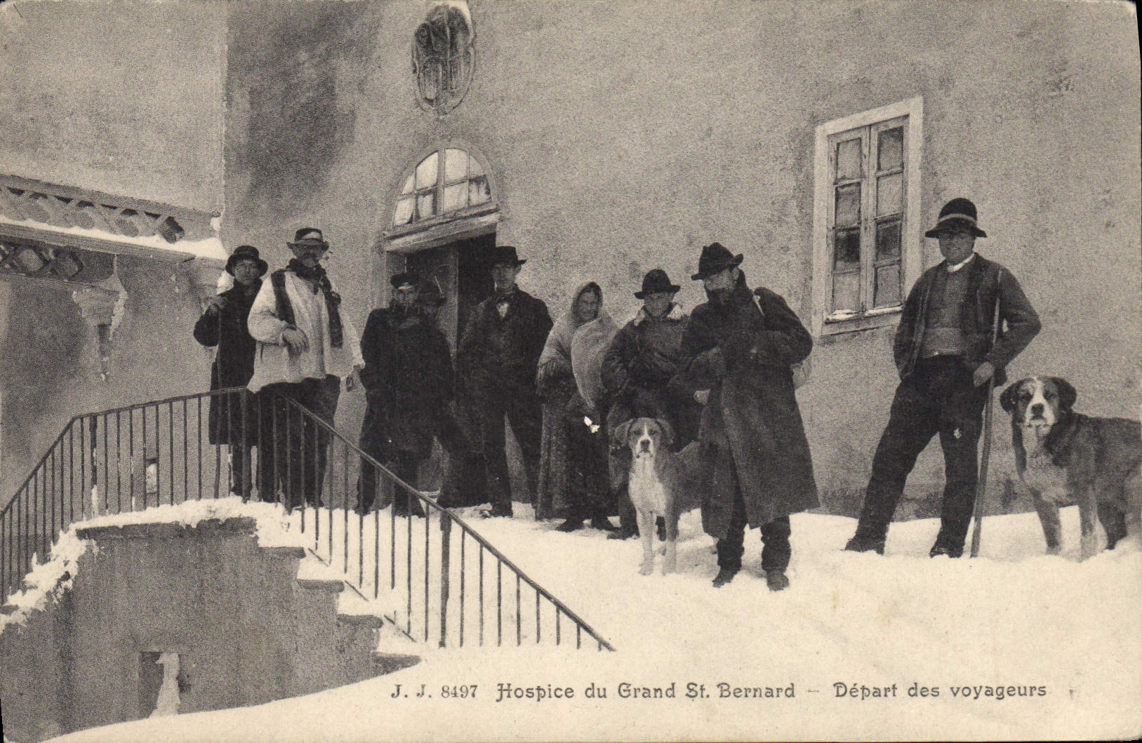 CPA Chien Chiens Hospice du Grand St Bernard Depart des voyageurs TOP 
