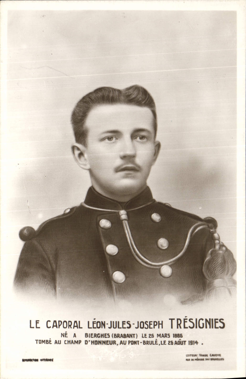 CPA Militaria Caporal Leon Jules Joseph Tresignies Bierghes Tombe au Champ d'honneur 1914 