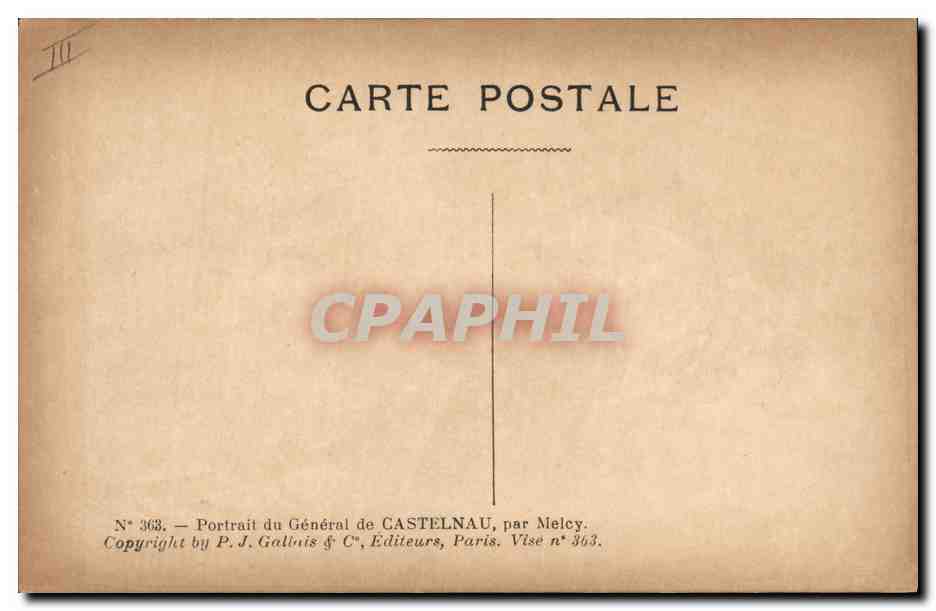 CPA Militaria General De Castelnau  — Verso